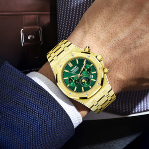 Biểu Tượng Tùy Chỉnh Sang Trọng Người Đàn Ông Kinh Doanh Của Chronograph Đồng Hồ Mới Độc Đáo Khuôn Mặt Màu Xanh Lá Cây Thiết Kế Với Thép Không Gỉ Ban Nhạc Analog Hiển Thị - Product Image 4