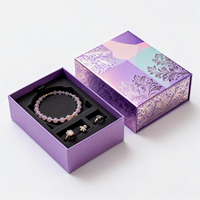 Boîte cadeau en papier artistique écologique avec estampage à chaud violet et insert en velours personnalisé pour l'emballage de bagues, bracelets et boucles d'oreilles