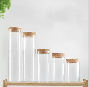 Bouteille en verre borosilicate à tube haut de gamme, ml, flacon avec tube à essai, transparent, avec couvercle en bois/bambou