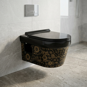 Art Moderne Imprimé Noir Couleur Rustique Rétro Sans Monture Penderie à Eau Taille Standard Bon Prix Commode de Toilette en Céramique EWC - Product Image 1