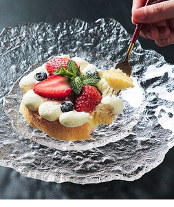 Ensemble de plateaux en verre cristal <span class=keywords><strong>soufflé</strong></span> à la main, texture texturée, avec bord doré, pour gâteaux, desserts et décoration intérieure de style japonais - Product Image 5