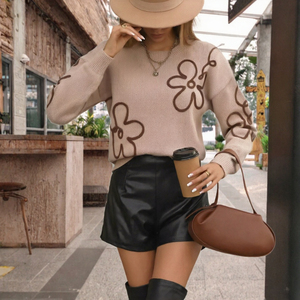 Pull en tricot à imprimé floral pour femme, col rond, coupe ample, manches longues, décontracté, à porter au quotidien - Product Image 3