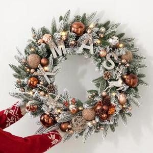 Couronne de Noël artificielle floquée en gros, grande, effet neige, en pin <span class=keywords><strong>et</strong></span> <span class=keywords><strong>sapin</strong></span>, pour la décoration des hôtels <span class=keywords><strong>et</strong></span> centres commerciaux - Product Image 2