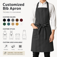 Tablier à bretelles rayé imperméable avec sangle réglable, logo personnalisé, uniforme de chef pour restaurant, cuisine, café, grill, boulangerie