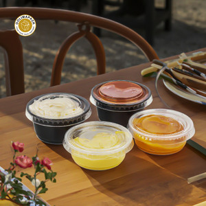 OOLIMA Biodegradable Disposable PP Plastic Drinkware with Lid Custom Logo Single Wall Sauce Cup Includes Paper Accessories