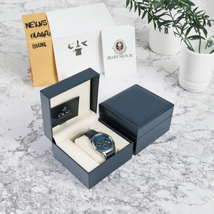 Boîte à montre de luxe individuelle en similicuir bleu foncé, boîte de protection pour homme en stock, boîte à montre marron foncé, étuis à montres - Product Image 3