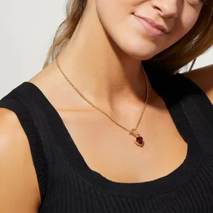 Минималистичное ювелирное изделие, позолоченное ожерелье с подвеской в виде сердца из красного циркония