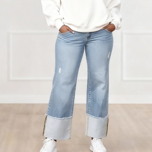 Nuevos Pantalones de Mujer de Color Puro Lavado con Dobladillos Plegables y Jeans Largos Ajustados a la Cadera, a la Moda - Product Image 3