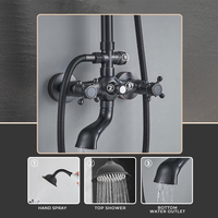 Système de douche vintage noir en laiton antique, corps et tuyaux en laiton massif, pommeau de douche rond classique effet pluie