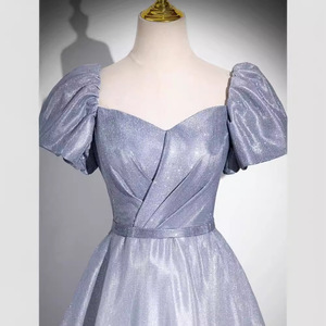 Gradient Evening Gown For Women Empire Waist A-Line Sweetheart Neckline Blue Gray Fairy Dress Reunion Party Formal Wear - Product Image 4