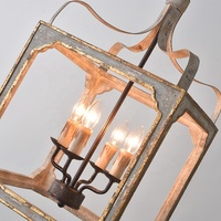 Lanterne suspendue carrée à 4 lampes, design moderne en bois, luminaire d'intérieur, idéal pour une entrée, une cuisine ou un couloir