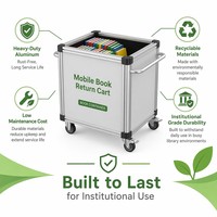 Chariot de transport de livres mobile personnalisé avec poignée en acier inoxydable, plateau en aluminium, capacité de 80 livres, roulettes verrouillables pour bibliothèque scolaire