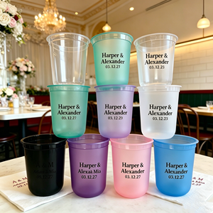 Vasos de Bar Personalizados con Logotipo Esmerilado, Vasos Desechables de PP de 12oz y 16oz para Bebidas, Vasos de Plástico para Cócteles con Impresión Holográfica de Nombre - Product Image 1
