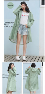 Impermeabile lungo da <span class=keywords><strong>donna</strong></span> con cappuccio giacca antipioggia leggera da esterno impermeabile - Product Image 4