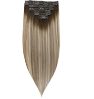 Extensions de cheveux humains à clipser couleur ombrée blonde personnalisée, cheveux naturels non traités, extensions à clipser pour salon, extensions à clipser à pointes pleines