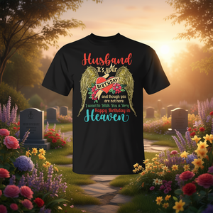 Husband Birthday In Heaven Memorial T-Shirt For Family <b>Remembrance</b> - Product Image 3