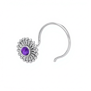 Indian Mores Handmade 925 <b>Sterling</b> <b>Silver</b> Round Purple Amethyst <b>Nose</b> Stud Cup Setting Delicate Artisan Jewelry for Women Girls - Product Image 1