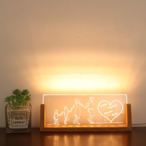 Lumière de nuit en acrylique 3D personnalisée sculptée à l'extérieur avec base en bois, charge USB, cadeau de Noël pour un ami, décoration de chambre - Product Image 3