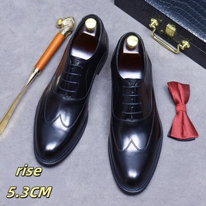 Zapatos de Vestir Casuales Británicos para Hombre, con Tacón Alto, Parte Superior de Cuero Genuino, Cierre sin Cordones, para Negocios, Bodas, que Aumentan la Estatura - Product Image 1