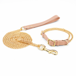 Gevulde Metalen Goud Roestvrij Staal Hondenketting Riem Kraag Set Groothandel Gepersonaliseerde Luxe Zacht Lederen Handvat Grote Huisdier <span class=keywords><strong>Choker</strong></span> - Product Image 2