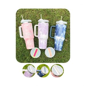 Beer Mug Water <b>Bottle</b> Tie Dye Mugs With Handle and Straw H2.0 Purple Tie-Dye 40Oz Tumbler - Product Image 3