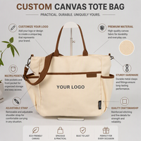Sac fourre-tout en toile beige avec finition marron, logo personnalisé, bandoulière amovible, sac à bandoulière pour le travail et les trajets domicile-travail