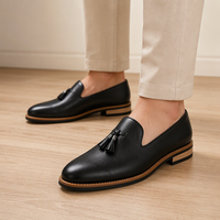 Mocassins en cuir bordeaux à pampilles pour hommes, vente en gros directe usine, semelle en bois respirante, chaussures décontractées pour le quotidien