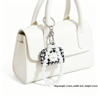 Mini sac de luxe pied-de-poule avec porte-clés, sangle en perles et breloque cœur, pendentif de sac, porte-monnaie, pochette pour écouteurs, cadeau pour femme, vente en gros, MOQ 15