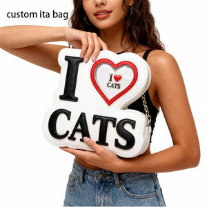 กระเป๋า Ita Bag แบบกำหนดเอง 3 มิติ ลายตัวอักษร ขายส่ง ฉันรักแมว กระเป๋าสะพายข้างหน้าต่างใส แฟชั่น หนัง PU สำหรับคนรักแมว เหมาะสำหรับเป็นของขวัญ - Product Image 1