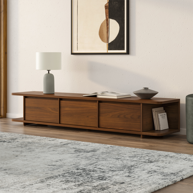 Solid Wood TV Stand with Storage Mid-Century Modern Media Console American Black Walnut