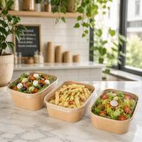 Boîte alimentaire rectangulaire jetable en papier kraft avec couvercle, personnalisable avec logo OEM, vente en gros, éco-responsable, pour plats à emporter et restauration rapide - Offre Spéciale