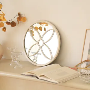 Small Size <strong>Circle</strong> Floral Vintage <strong>White</strong> Metal Wall <strong>Mirror</strong> - Product Image 1