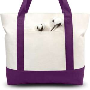 Sac fourre-tout en toile de coton violet Sacs à provisions personnalisés réutilisables - Product Image 1