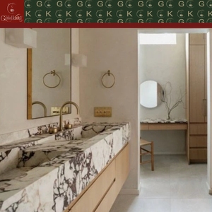 GOLDKING Mueble de Baño Moderno de Lujo con Encimera Doble de Mármol Calacatta Viola, Base Blanca con Vetas Marrón Púrpura, Tallado CNC - Product Image 5