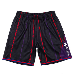 Pantalones Cortos de Baloncesto para Hombre Healy, Negros con Rayas Rojas y Moradas, con Bolsillos, Cintura Elástica, Secado Rápido, Estampado por Sublimación, Casuales y Deportivos - Product Image 1