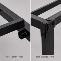Einzelnes Metallbettgestell mit Kopfteil und Lattenrost, Mattschwarzes Stahlplattformbettgestell, kein Boxspringbett erforderlich