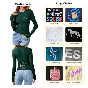 Fabricación de alta calidad, Camisetas básicas ajustadas acanaladas de algodón Spandex de alta elasticidad personalizadas, <span class=keywords><strong>Camiseta</strong></span> básica de <span class=keywords><strong>manga</strong></span> <span class=keywords><strong>larga</strong></span> para mujer - Product Image 3