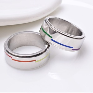 Anillo giratorio de acero de titanio con diseño de arcoíris para hombre, joyería única y popular para aliviar el estrés, diseño exclusivo y novedoso. - Product Image 2