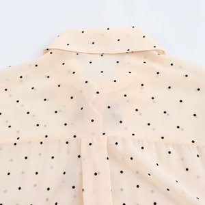 Kadın yeni moda yay dekoratif Polka-dot gömlek Retro uzun kollu düğme gömlek şık bluz - Product Image 5