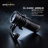 Lampe de plongée PROZHAOZHU DL-D40M 6000LM SBT90 IP68 150M sans fil rechargeable 21700 pour plongée technique en grotte et en navire