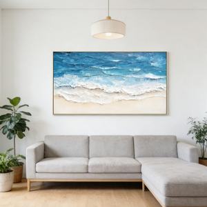 Peinture abstraite texturée de côte azurée neutre et douce, peinture à l'huile peinte à la main sur toile texturée, grande œuvre d'art décorative - Product Image 4