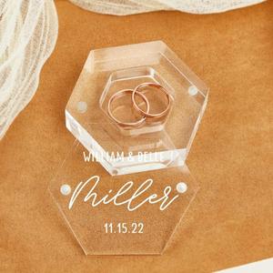 Clair Hexagone Gravé Anneau De Mariage <span class=keywords><strong>Porteur</strong></span> Boîte Bijoux Boucle D'oreille Collier Boîte Bague De Fiançailles Cadeau Acrylique Anneau Boîte - Product Image 4