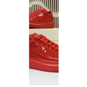 All Red Patent Leather Platform Sneakers, <b>Men</b>/Women Thick Sole <b>Skate</b> Shoes, Bright Red Casual Height Increasing Sneakers - Product Image 2