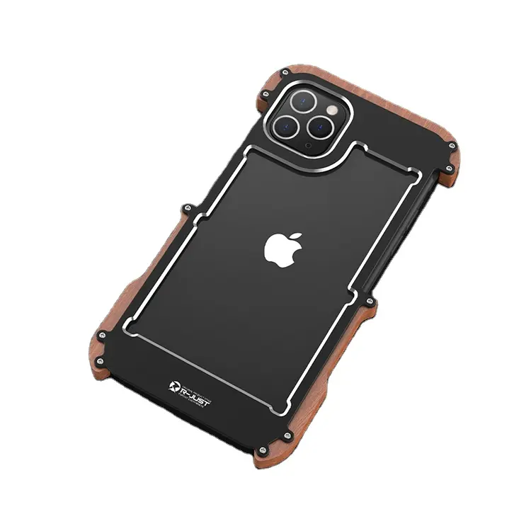 R-JUST Luxe Nieuwe Product Metalen Ijzer Hout Frame Phone Case Voor Iphone 12pro Max 8 6P 7P 8P Xr Xs Max 13 Pro Max Metal Case