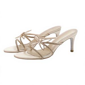 Nouvelles Arrivées Été 2026 – Sandales à Talons Aiguilles pour Femmes, Style Féerique, Bout Orné de Strass, Talons Hauts Sexy avec Nœud Papillon, Talon Carré pour Extérieur - Product Image 1