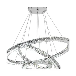 Kristal Modern LED tavan armatürleri yemek odası asılı lambalar çağdaş 3 yüzük ayarlanabilir paslanmaz çelik avize