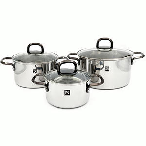 Altın anahtar özel Logo mevcut parlak düz vücut çift delikli kapak TENCERE SETİ paslanmaz çelik üç katlı kazan - Product Image 1