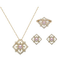 Parure Lixin de haute qualité en argent sterling 925 avec perles d'eau douce et zircon, motif trèfle à quatre feuilles, boucles d'oreilles, collier et bague, dorée, pour fêtes et mariages