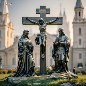 Estatua de bronce de religión católica cristiana Duodécima Estación de tamaño real Jesús muere Cruz famosa Jesús 14 estación escultura de latón - Product Image 2
