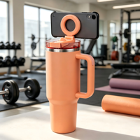 Tumbler Stainless Steel Lekproof Magnetic Tripod 40oz, Mug Vakum Dinding Ganda dengan Sedotan Lipat dan Tutup Penyangga Ponsel